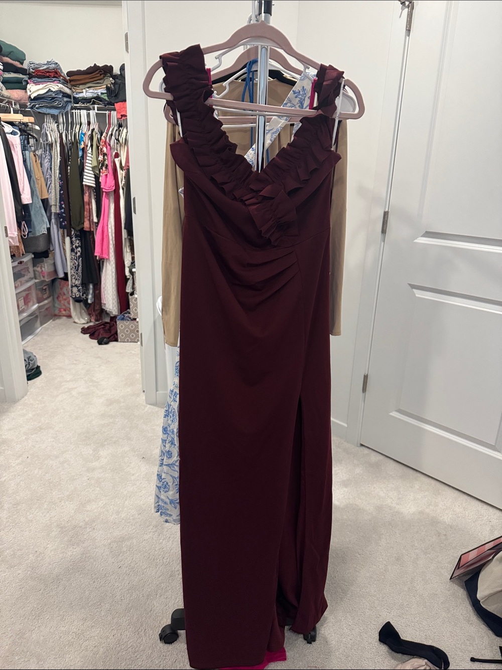 Lulu's Burgundy Ruffled Maxi Dress